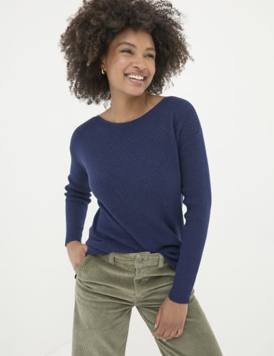 Cotton Blend Textured Crew Neck Jumper M S Collection M S
