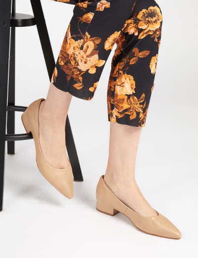 Wide Fit Leather Block Heel Court Shoes M S Collection M S
