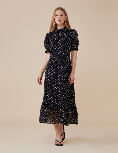 New look tiered midaxi smock dress in polka dot shop