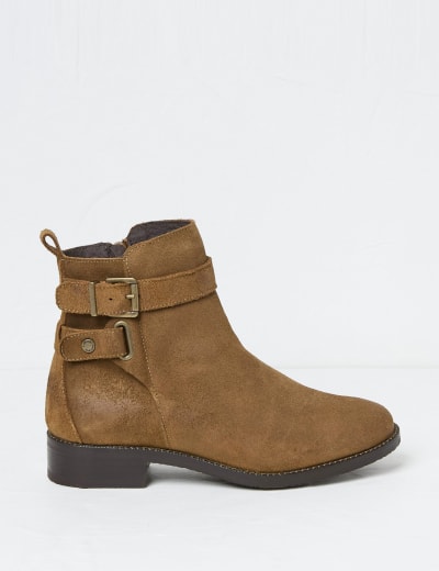 Suede buckle ankle boots top