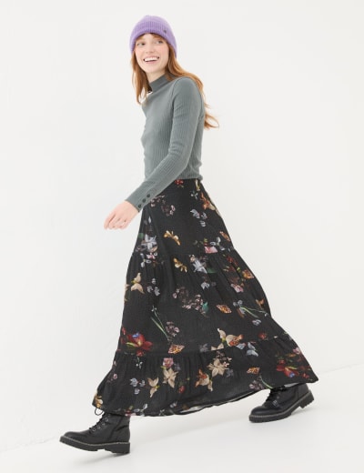 Jersey Floral Midi Skater Skirt M S Collection M S