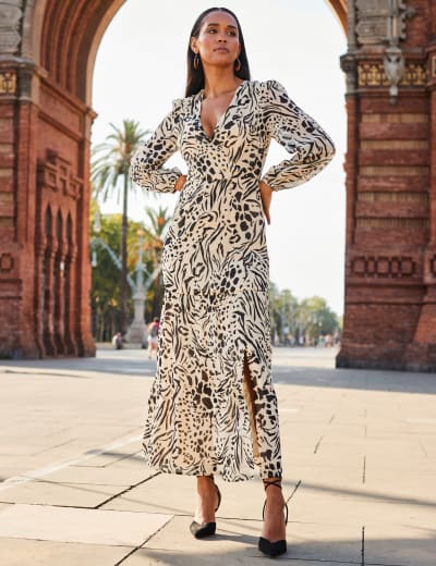 Snake Print Belted Midi Shirt Dress SOSANDAR M S