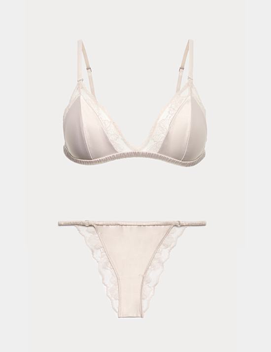 Savannah Satin & Lace Triangle Bralette Set