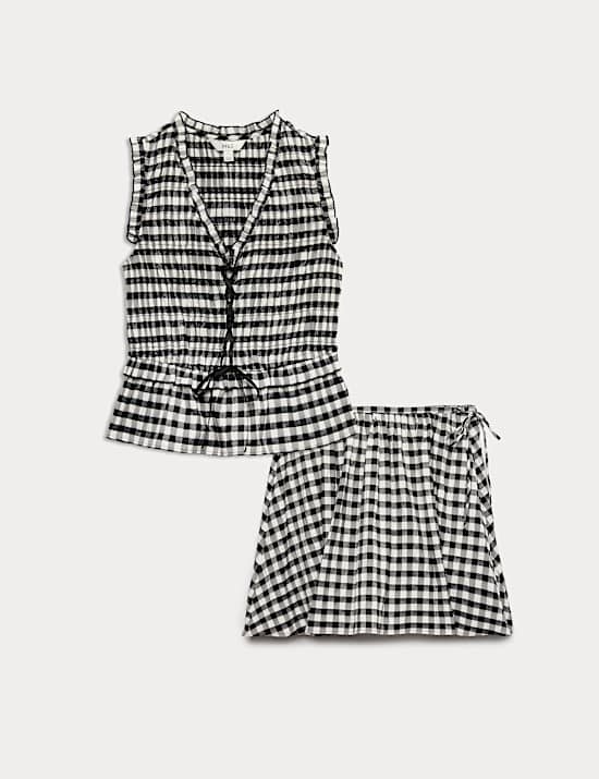Set van top met Gingham-ruit en rok
