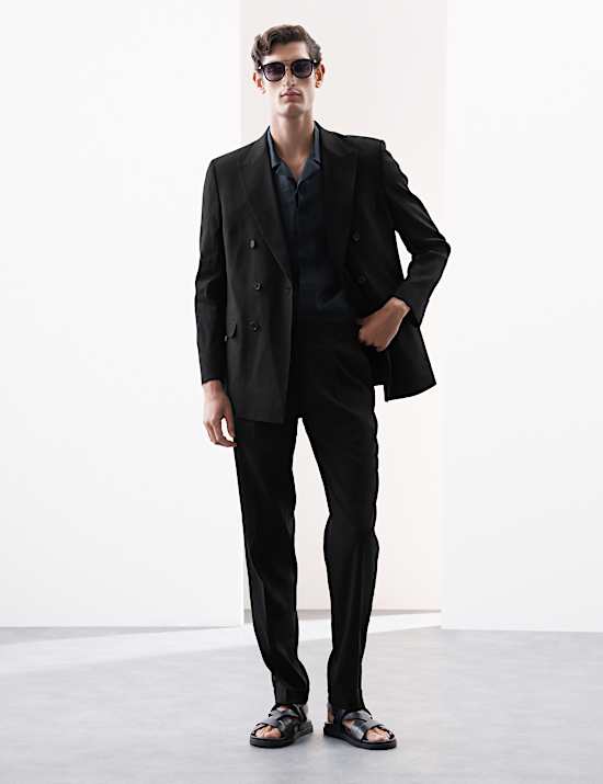 Tailored Fit Italian Performance Linen Blend Double Breasted Suit