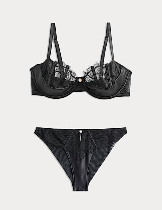 Liana Satin & Lace Wired Quarter Cup Balcony Bra Set A-E