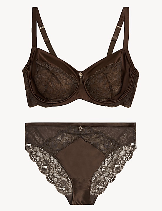 Silk Blend & Lace Wired Balcony Bra Set F-H