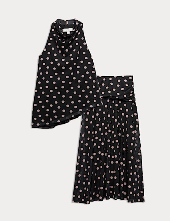 Mesh Polka Dot Vest & Skirt Set