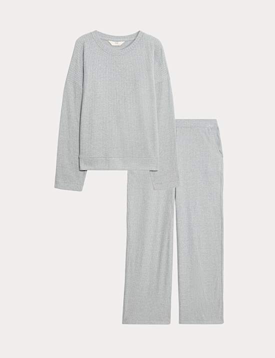 Ribbed Crew Neck Long Sleeve Pyjama Set