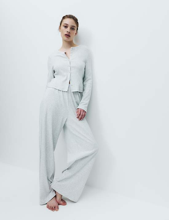 Cotton Rich Ribbed Button Down Pyjama Top & Bottom Set