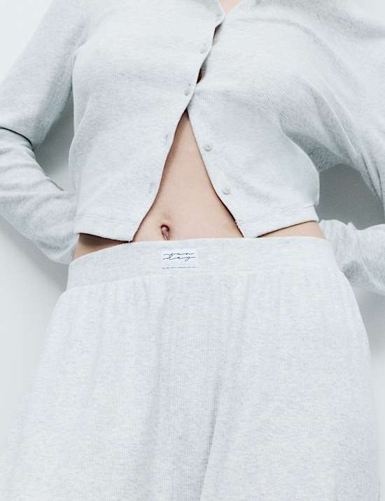 Cotton Rich Ribbed Button Down Pyjama Top & Bottom Set