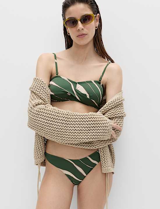 Printed Padded Twist Front Bandeau Bikini Set