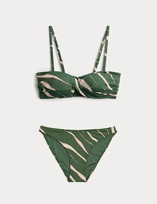 Printed Padded Twist Front Bandeau Bikini Set