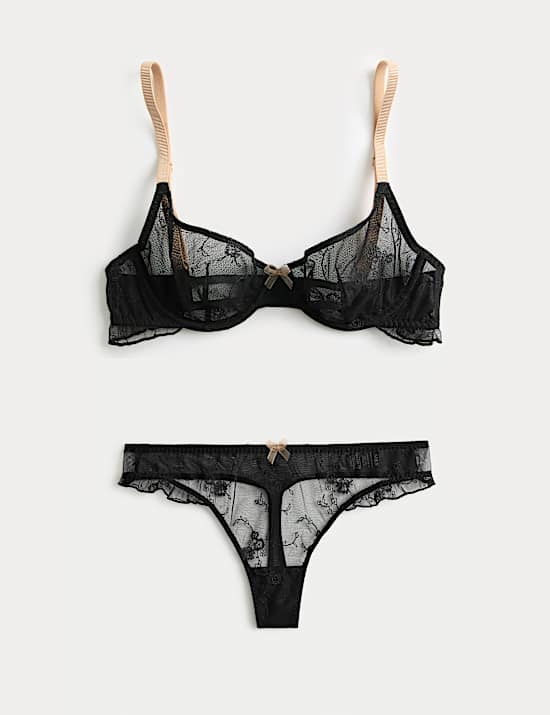 Helena Embroidery Wired Demi Cup Bra Set A-E