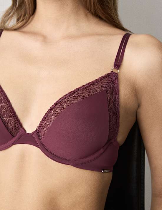 Boston Microfibre Lace Trim Wired Plunge Bra Set