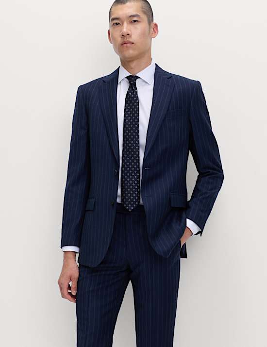 Costume coupe standard en pure laine à fines rayures