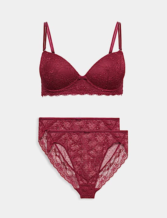 Lace Non Wired Push Up Plunge Bra Set A-E