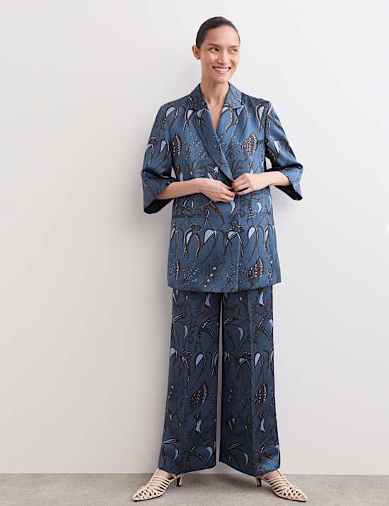 Printed Short Sleeve Longline Blazer & Trouser Set