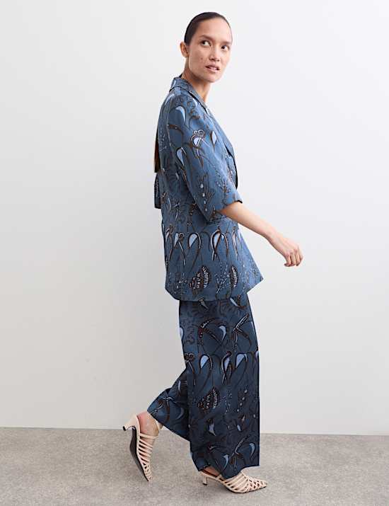 Printed Short Sleeve Longline Blazer & Trouser Set