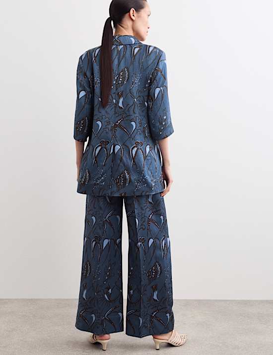 Printed Short Sleeve Longline Blazer & Trouser Set