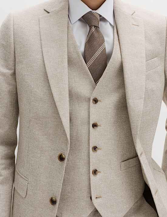 3 Piece Tailored Fit Cotton Linen Striped Suit