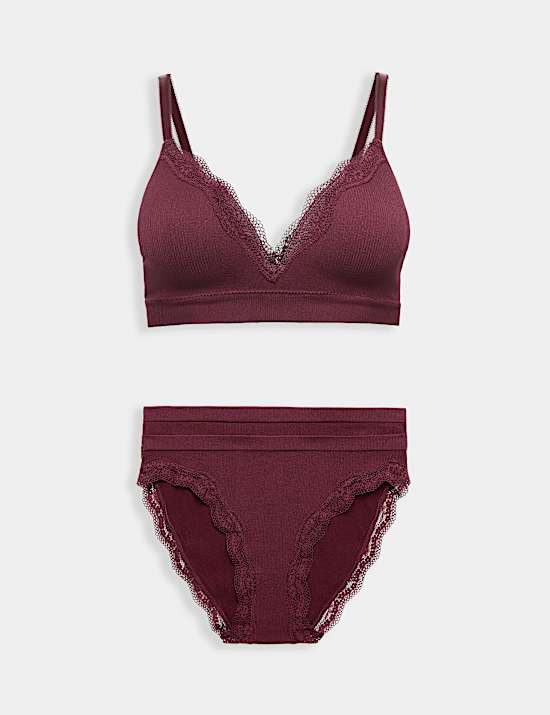 Jasmine Lace Seamfree Non Wired Plunge Bra Set A-E