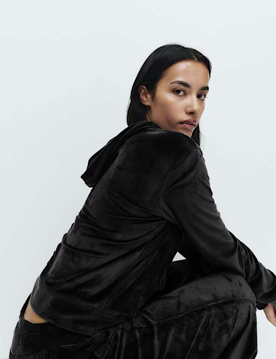 Domowy komplet welurowy z rozpinaną bluzą z kapturem