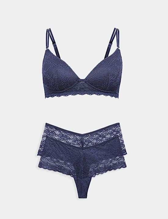 Set Bra Plunge Renda Tanpa Kawat Ida A-E