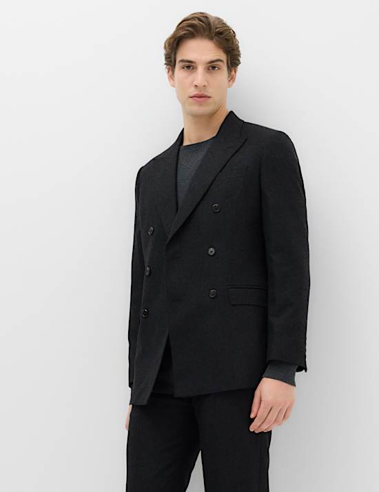 2 Piece Regular Fit Wool Rich Tweed Double Breasted Suit