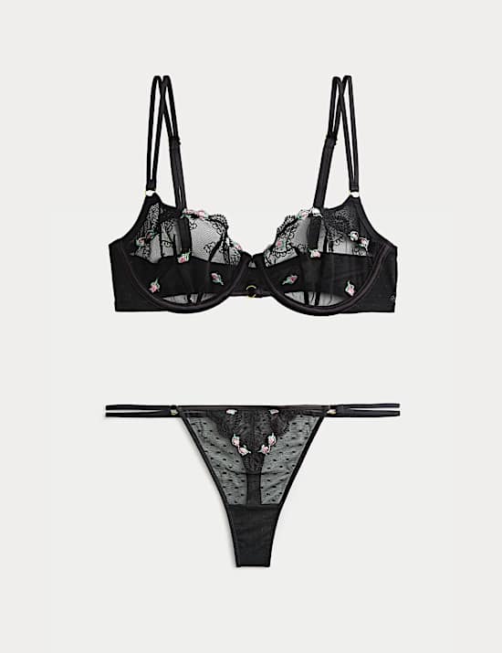 Leah Embroidery Wired Demi Cup Bra Set A-E