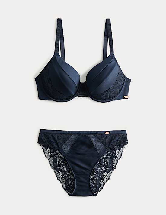 Silk & Lace Wired Full Cup Bra Set A-E