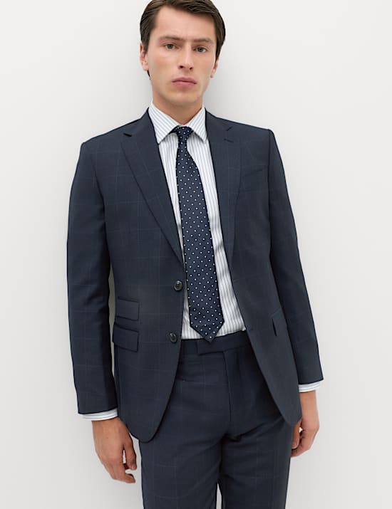 2 Piece Regular Fit Pure Wool Checked Suit