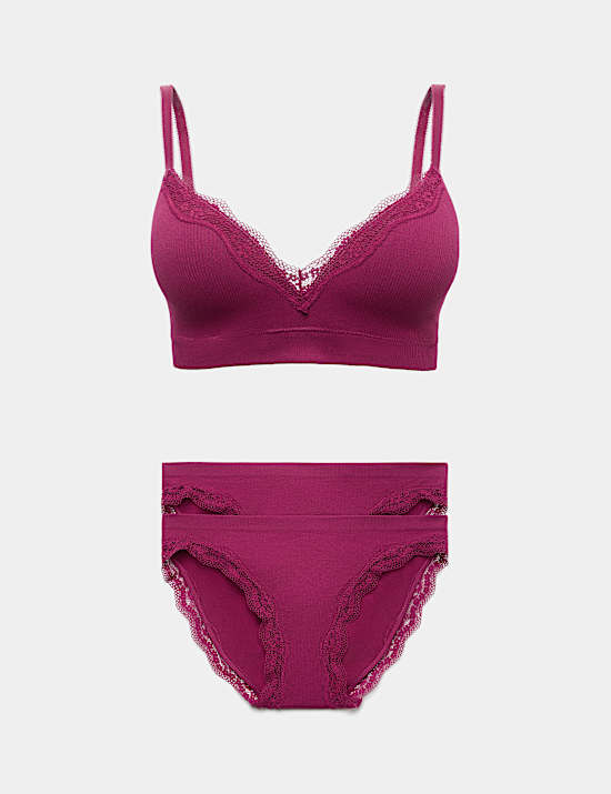 Jasmine Lace Seamfree Non Wired Plunge Bra Set A-E