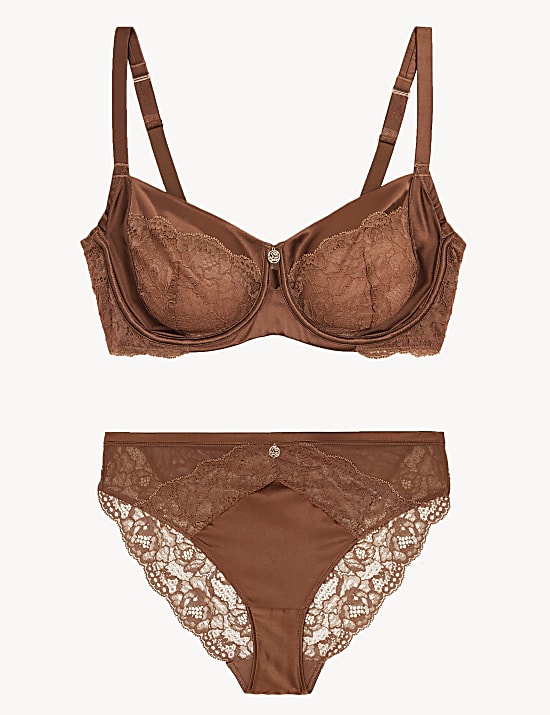 Silk Blend & Lace Wired Balcony Bra Set F-H
