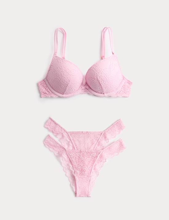 Conjunto con sujetador escotado Push-Up con aros y encaje Ida (copa A-E)