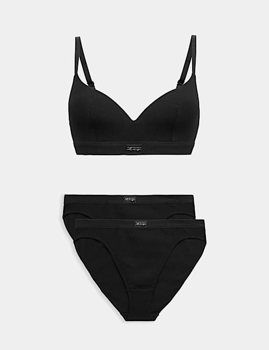 Asta Cotton Blend Non Wired Plunge Bra Set A-E