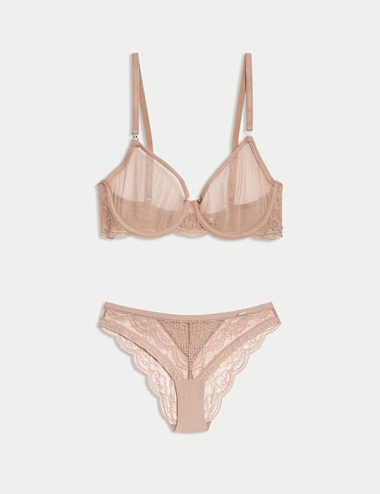 Murcia Sheer & Lace Wired Demi Cup Bra Set A-E