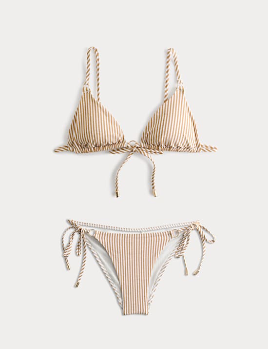 Striped Textured Triangle Padded Bikini Set