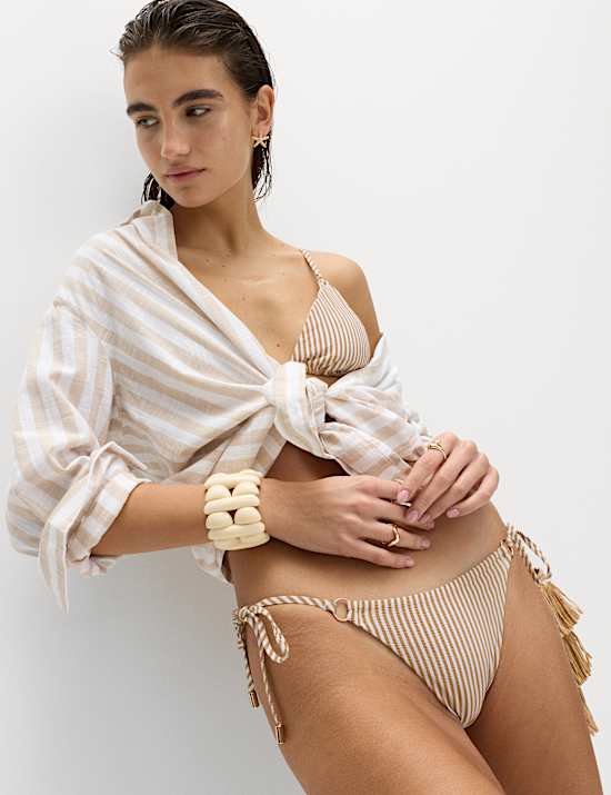 Striped Textured Triangle Padded Bikini Set