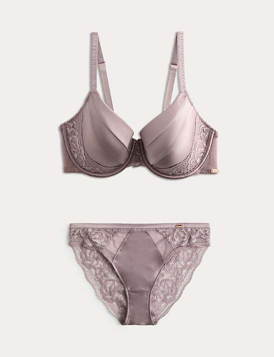 Silk & Lace Wired Full Cup Bra Set A-E