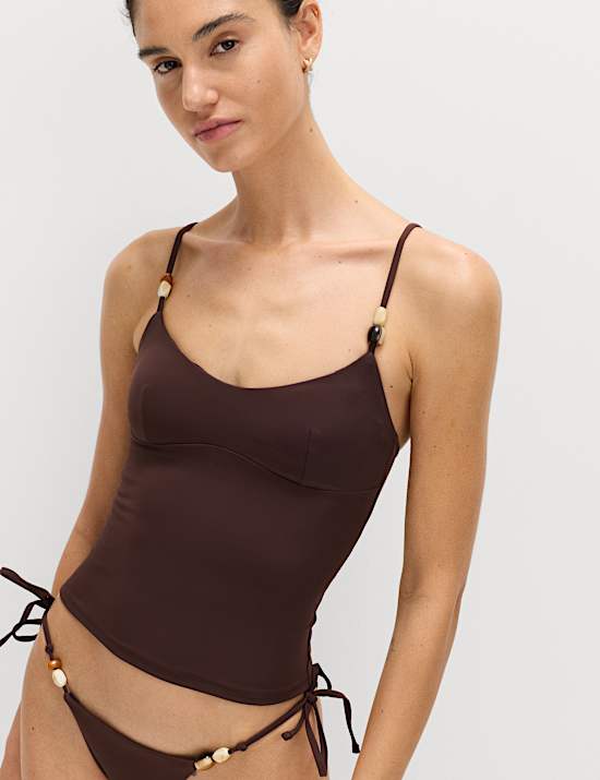 Bead Detail Scoop Neck Tankini Set