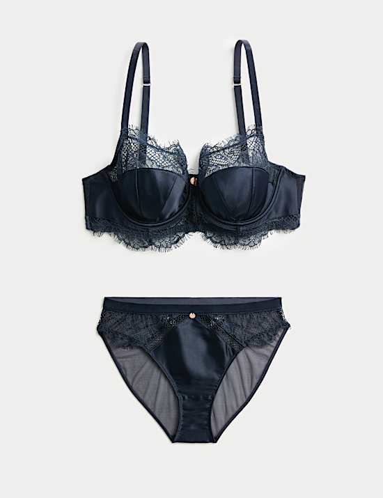 Saffron Satin & Lace Wired Balcony Bra Set A-E