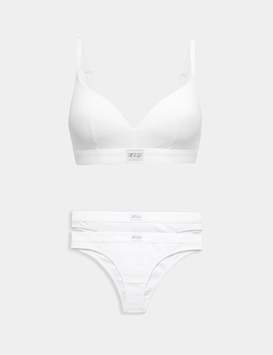 Asta Cotton Blend Non Wired Plunge Bra Set A-E