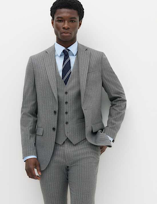 3 Piece Slim Fit Pin Stripe Stretch Suit
