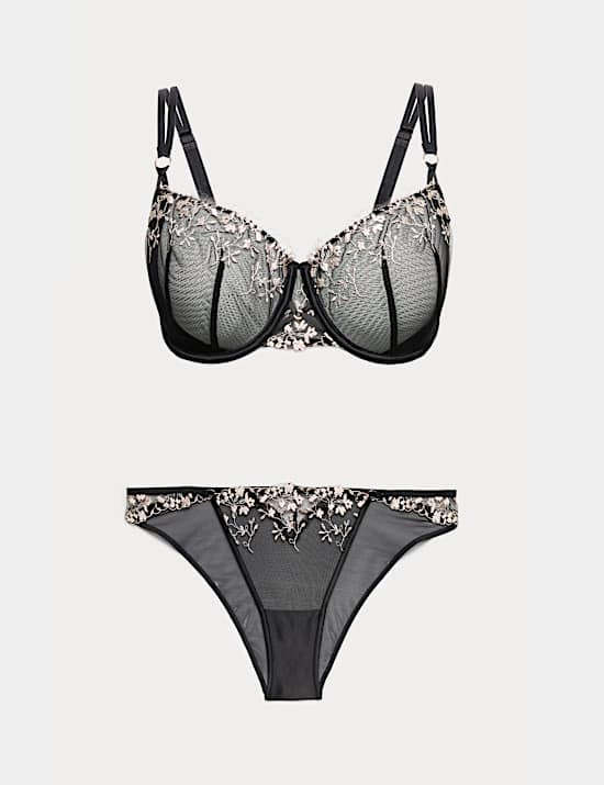 Flora Embroidery Wired Balcony Bra Set F-H