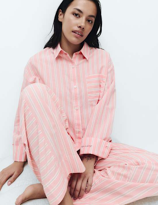 Zuiver katoenen gestreepte set met pyjamashirt en -broek