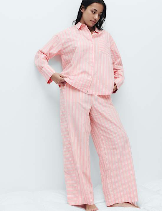 Zuiver katoenen gestreepte set met pyjamashirt en -broek