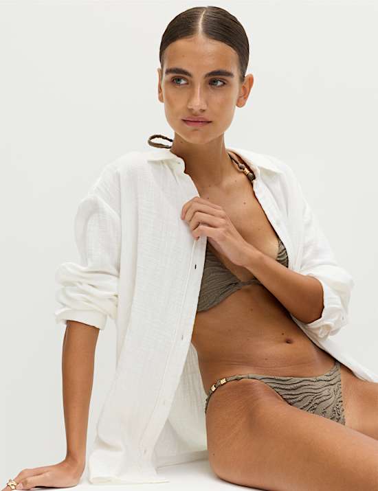 Animal Print Textured Triangle Bikini Set