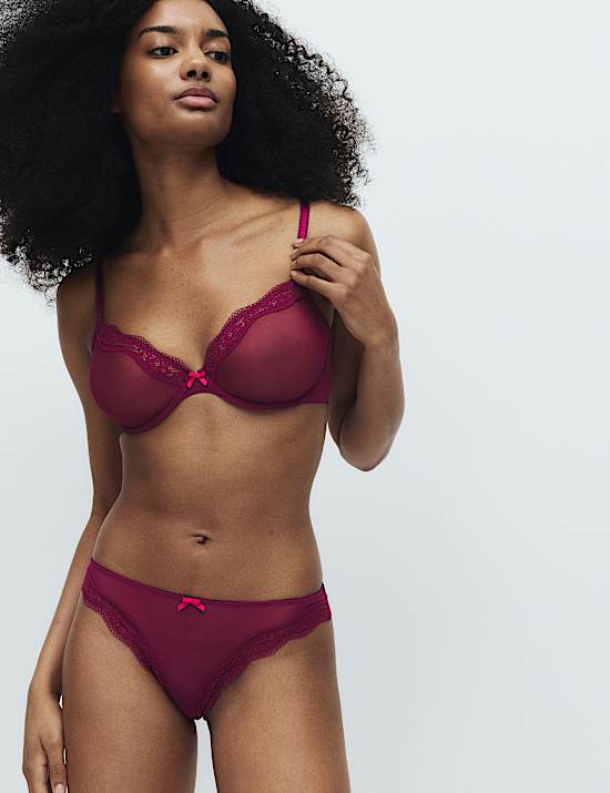 Jasmine Lace Sheer Wired Demi Cup Bra Set A-E