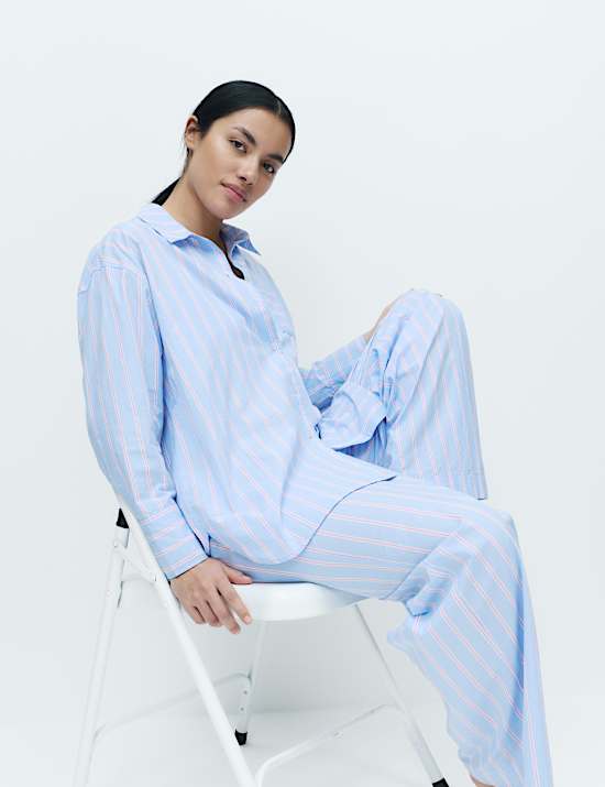 Pure Cotton Poplin Striped Pyjama Set